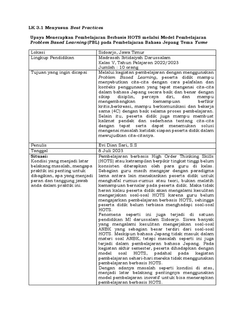 Upaya Menerapkan Pembelajaran Berbasis HOTS Melalui Model Pembelajaran ...