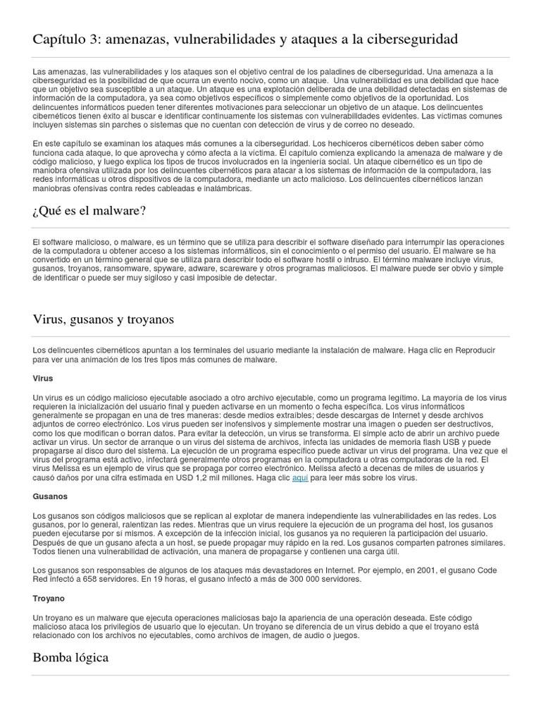 Ciberseguridad Capitulo 3 | PDF | Malware | Virus De Computadora