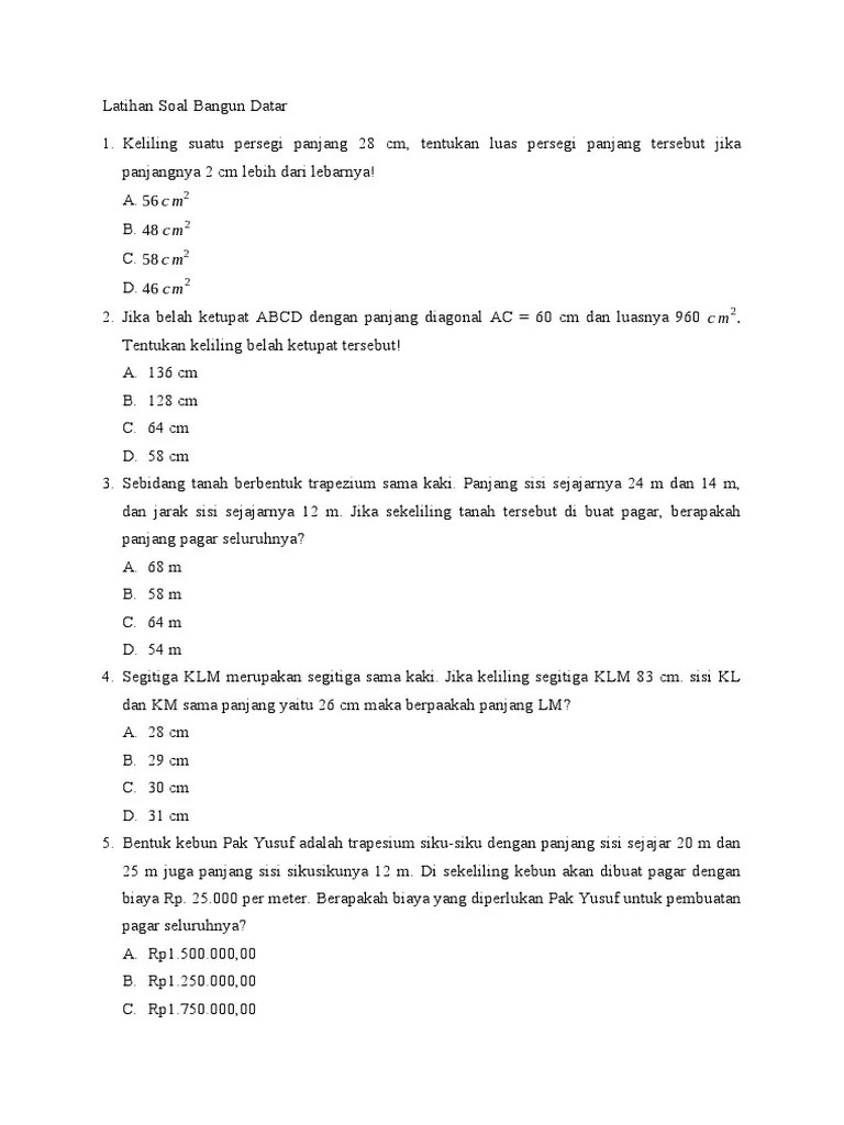 Latihan Soal Bangun Datar | PDF