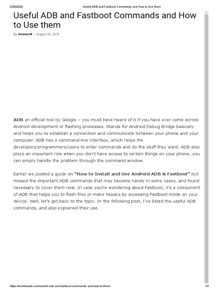 Useful ADB And Fastboot Commands And How To Use Them | PDF | Computer File | Mobile App