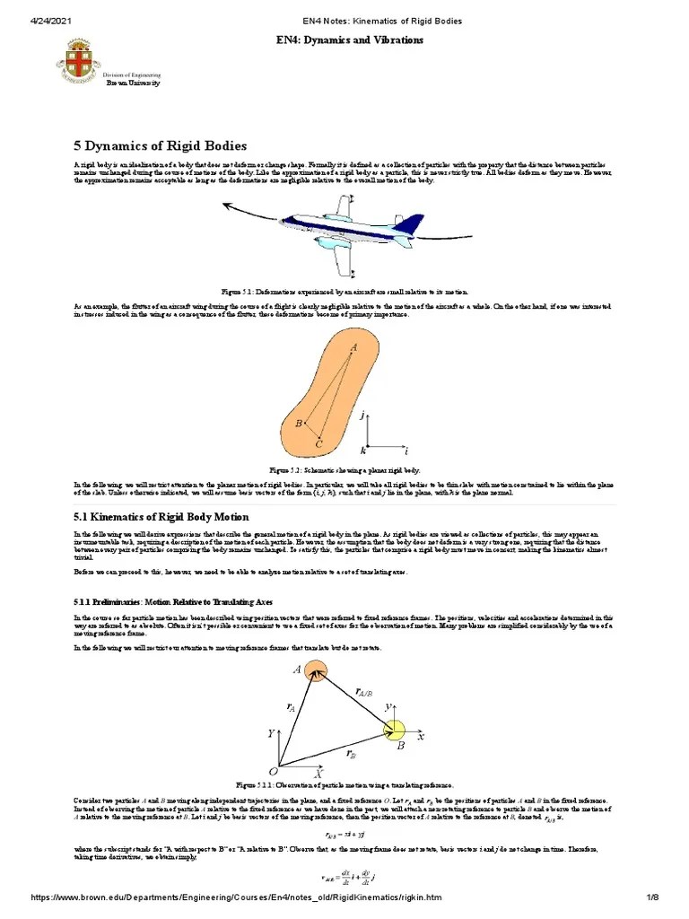 EN4 Notes - Kinematics Of Rigid Bodies | PDF | Rotation Around A Fixed ...