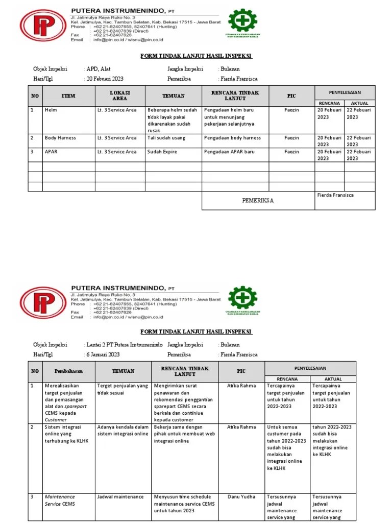 5.2 Draft Tindak Lanjut Temuan Inspeksi | PDF