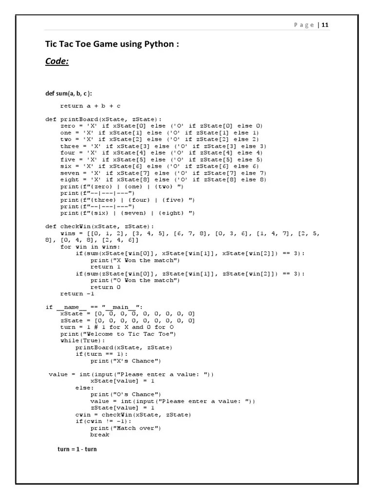 Code For Tic Tac Toe In Python | PDF