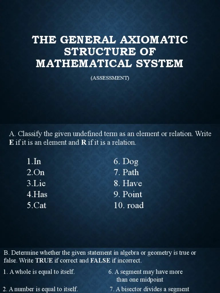 The General Axiomatic Structure Of Mathematical System (Assessment) | PDF
