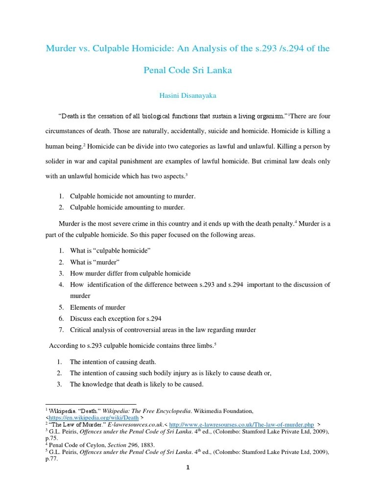 Murder Vs Culpable Homicide An Analysis | PDF | Murder | Criminal Law