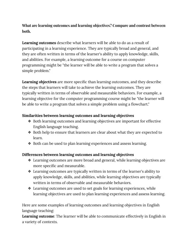What Are Learning Outcomes And Learning Objectives | PDF | Learning ...