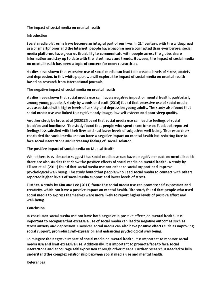 The Impact Of Social Media On Mental Health | PDF