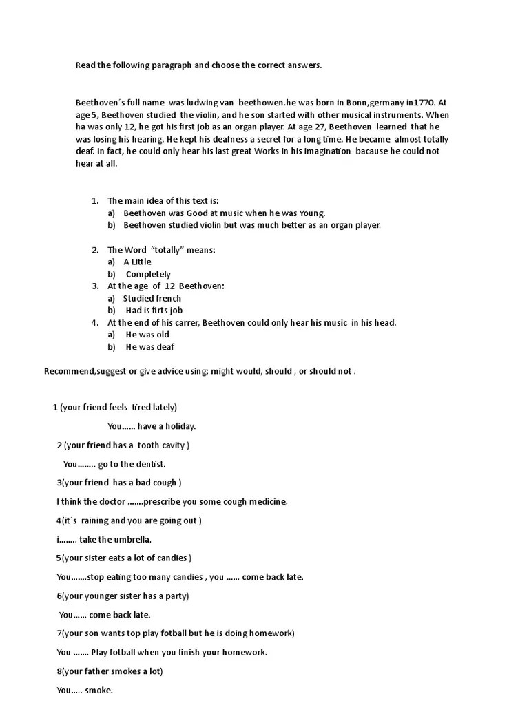 Read The Following Paragraph And Choose The Correct Answers | PDF