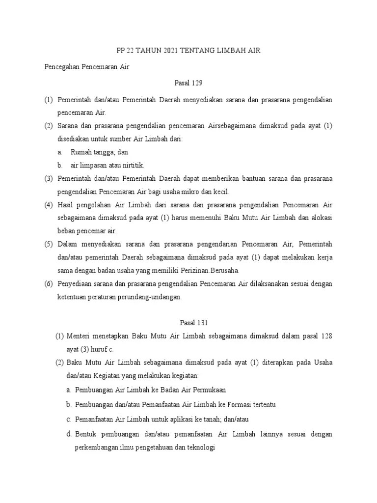 PP 22 Tahun 2021 Tentang Limbah Air | PDF