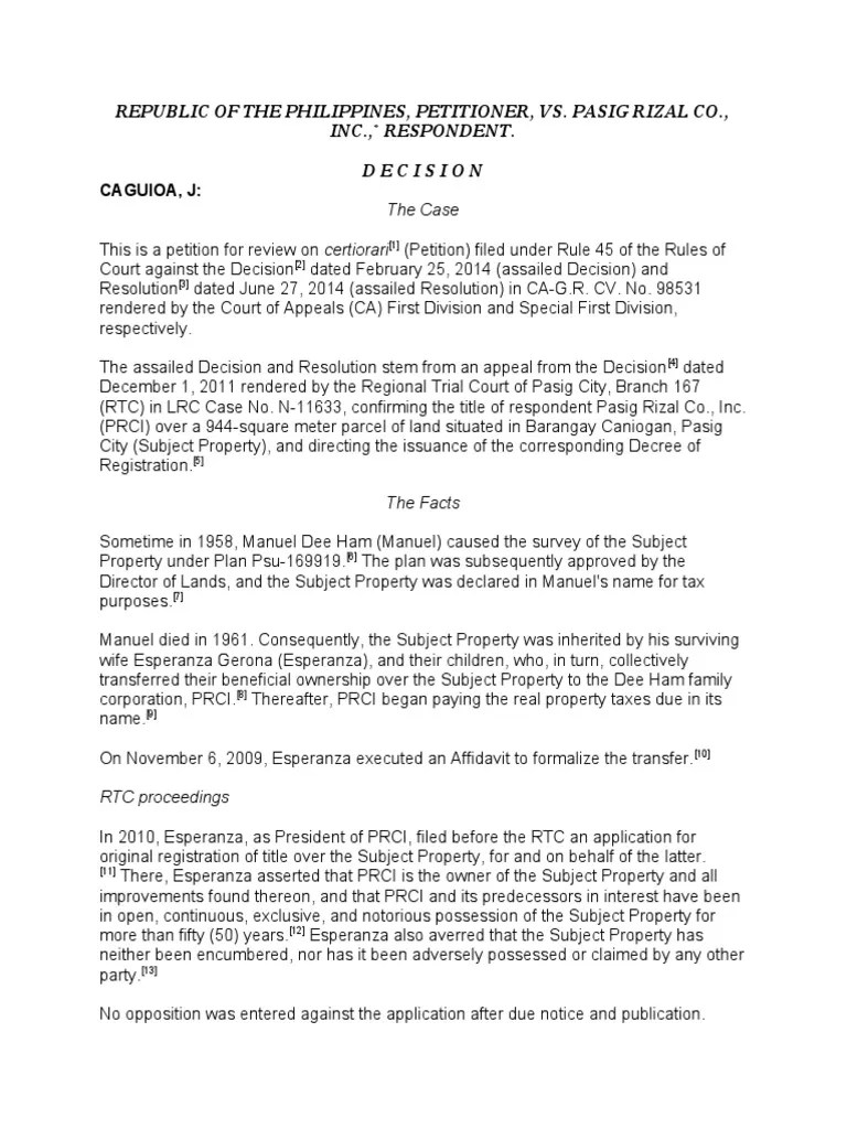 Republic Vs Pasig Rizal (PROCESS) | PDF