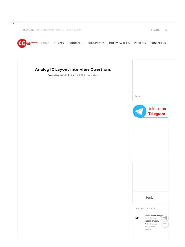 Analog IC Layout Interview Questions - Electronics Geek | PDF