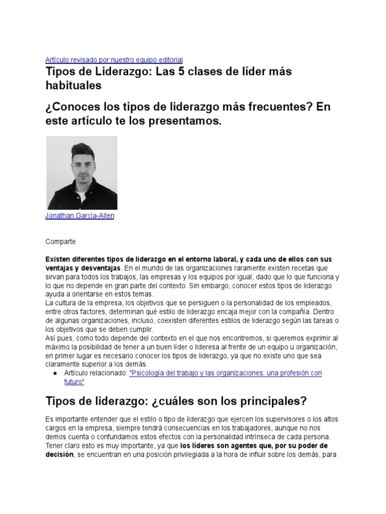 Tipos De Liderazgo | PDF