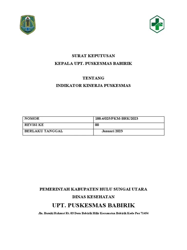 1.6.1 SK Indikator Kinerja Puskesmas | PDF