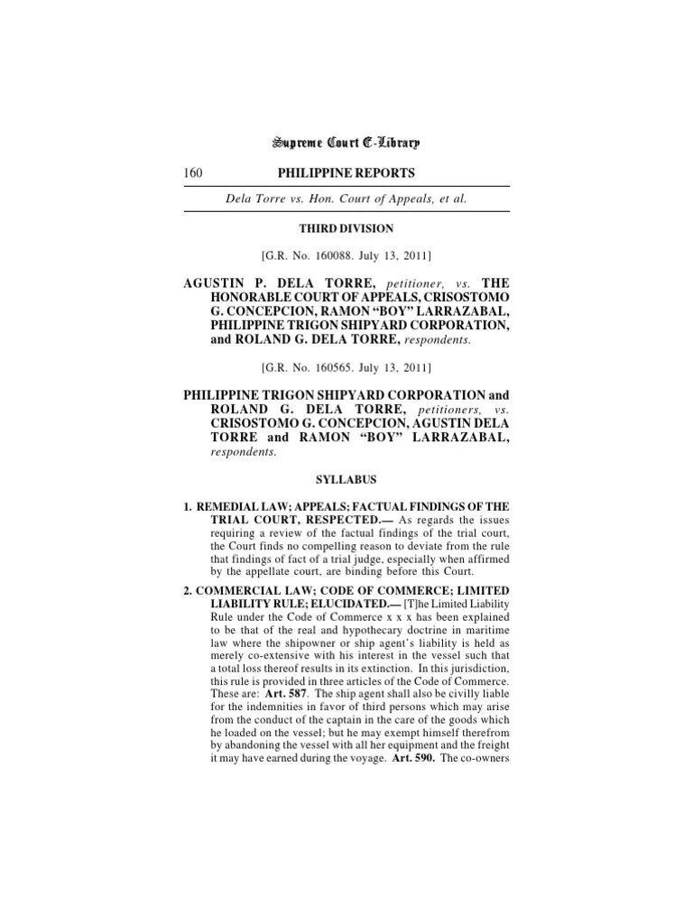 Dela torre vs. ca limited liability rule