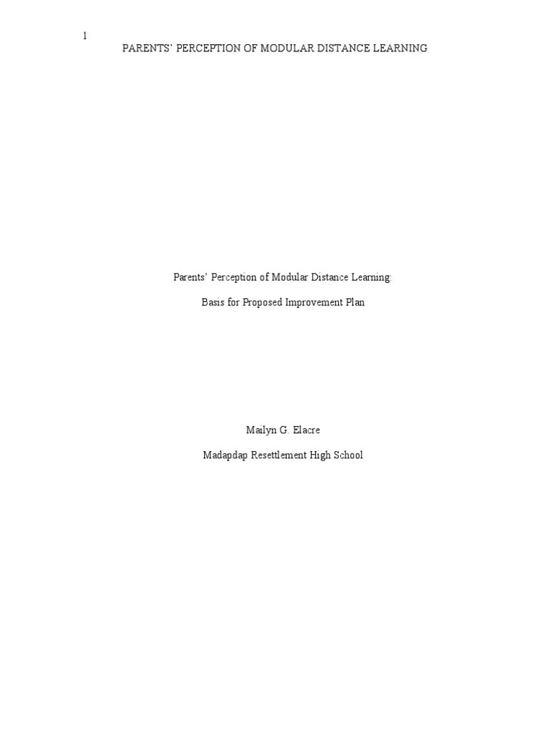 Parents' Perception Of Modular Distance Learning | Download Free PDF ...