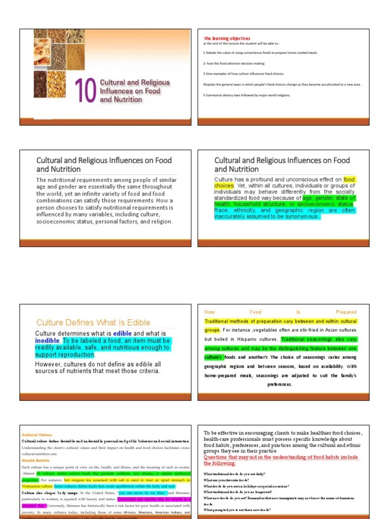 Lec 6 Cultural And Religious Influences On Food And Nutrition ...