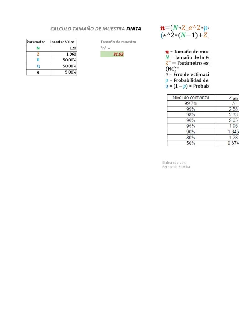 Calculo Tamaño De Muestra | PDF | Métodos Y Materiales De Enseñanza