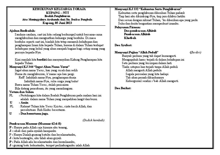 Liturgi Ibadah Penghiburan Ayah Dorkas | PDF