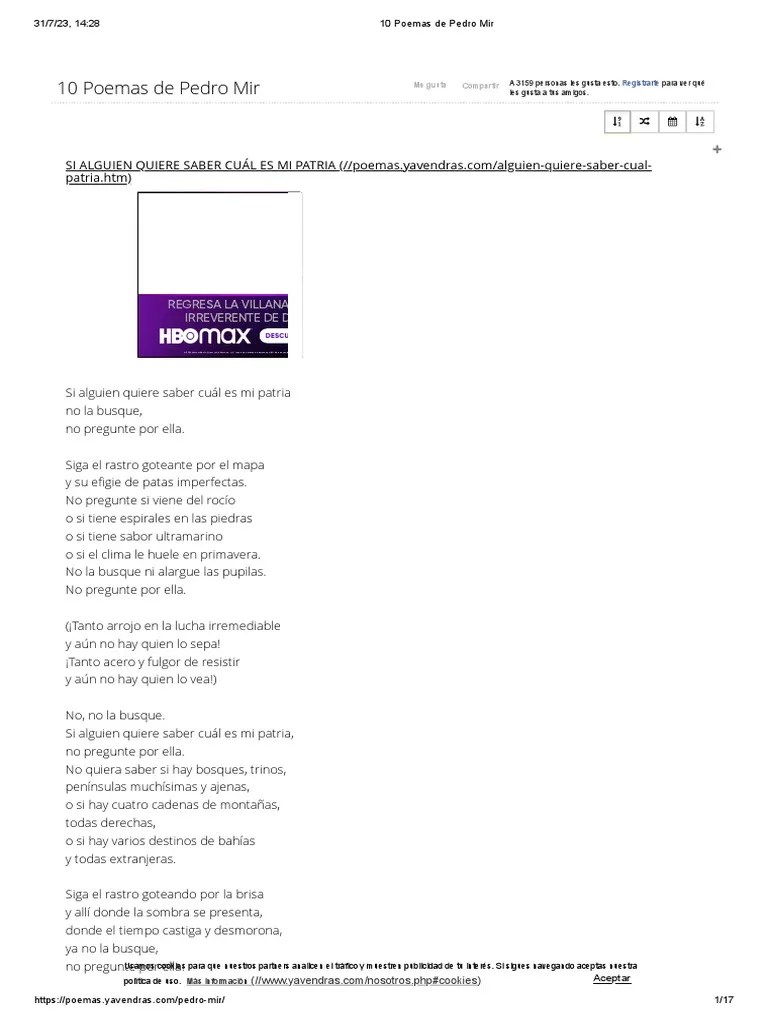 Poema De Pedro Mir - A Mi Patria | PDF