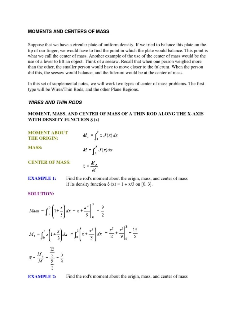 Moments And Centers Of Mass | PDF