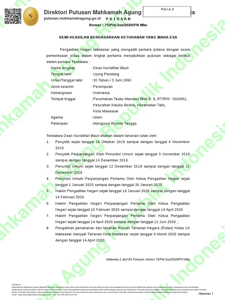 Putusan 75 Pid - Sus 2020 PN Mks 20230617083046 | PDF