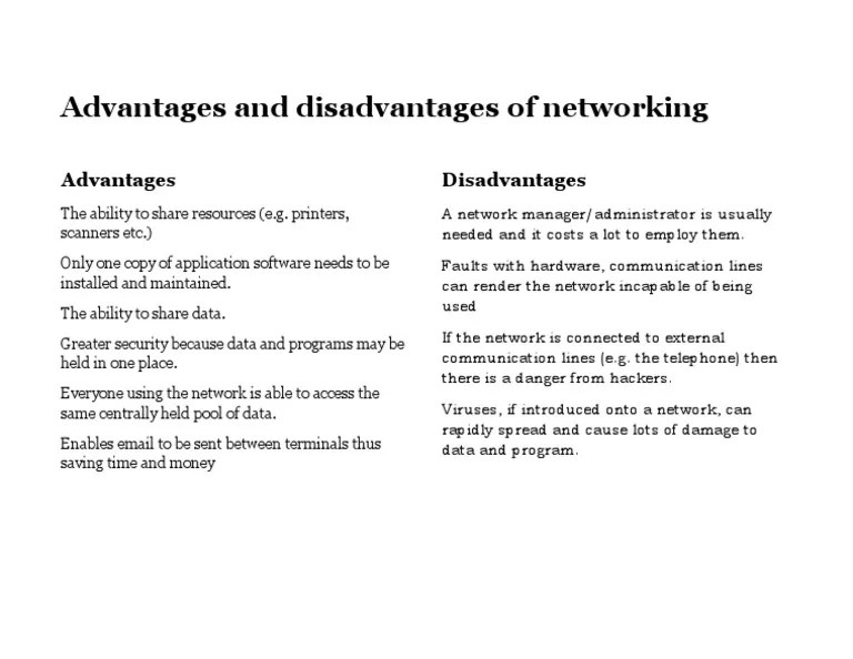 Advantages And Disadvantages Of Networking | PDF