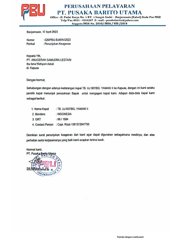 Surat Penujukan Keagenan Kapal | PDF