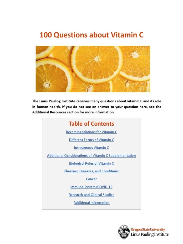100 Questions About Vitamin C Answered | PDF