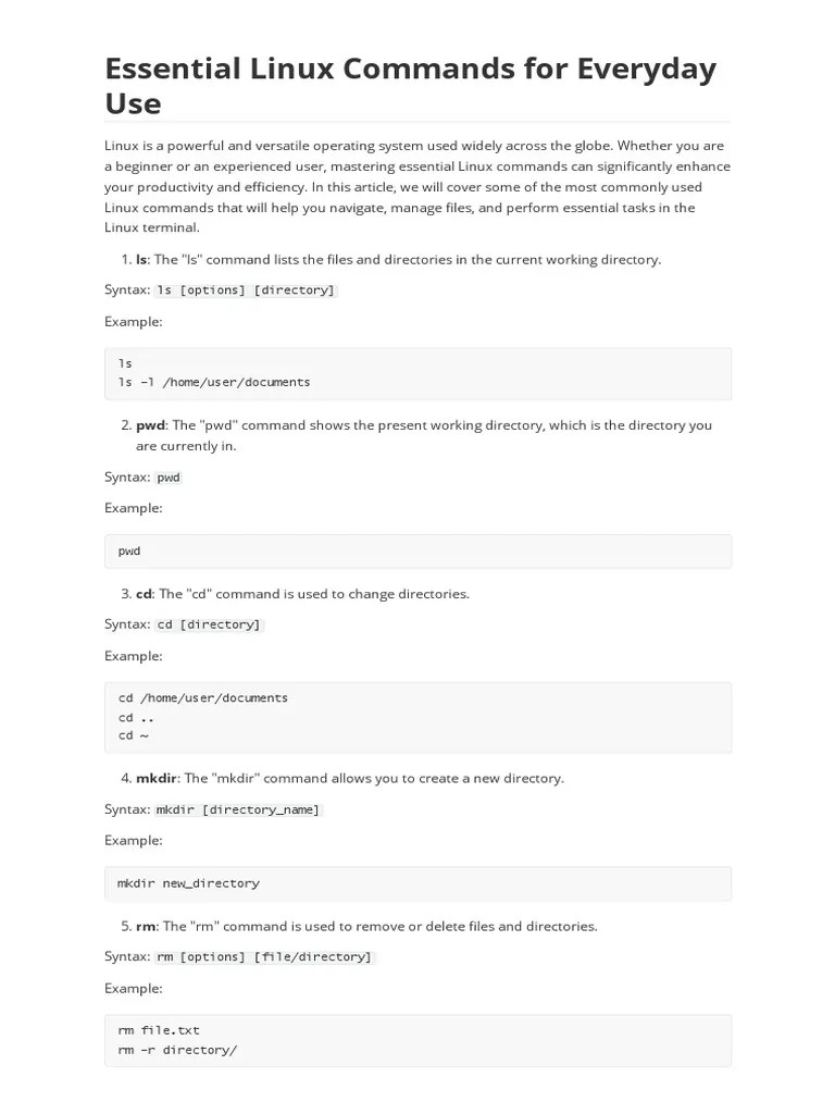 Essential Linux Commands For Everyday Use | PDF