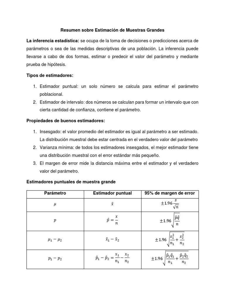 Resumen Sobre Estimación De Muestras Grandes | PDF | Estimador ...