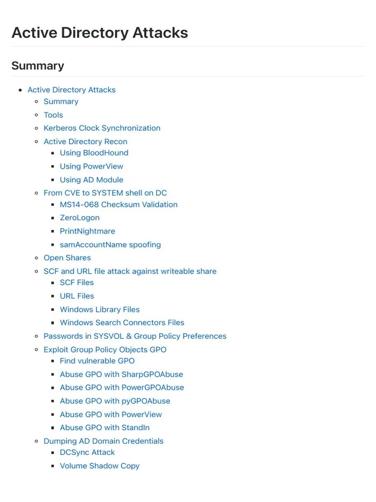 Active Directory Attacks Cheat Sheet | PDF | Group Policy | Active ...