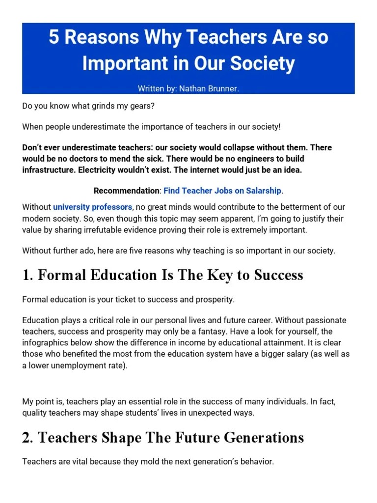5 Reasons Why Teachers Are So Important In Our Society | PDF | Teachers | Mathematics