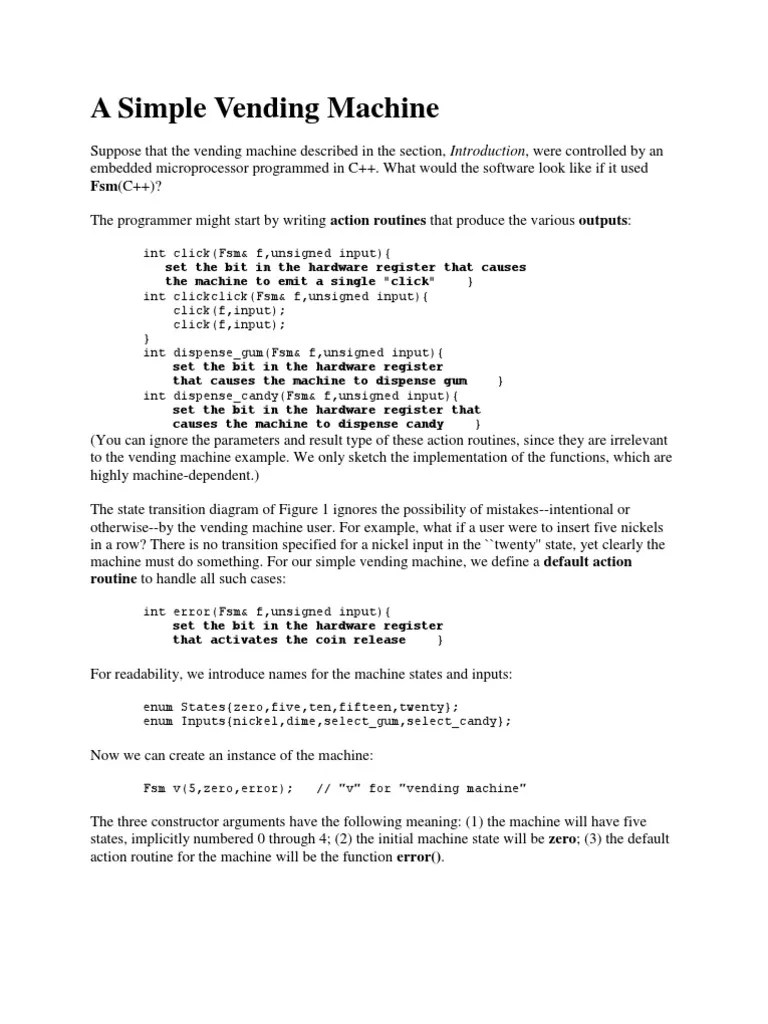 Programming A Simple Vending Machine Using Finite State Machines | PDF ...