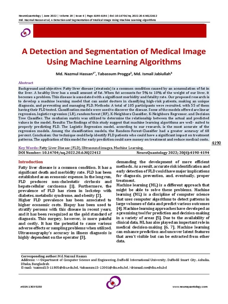 A Detection And Segmentation Of Medical Image Using Machine Learning ...