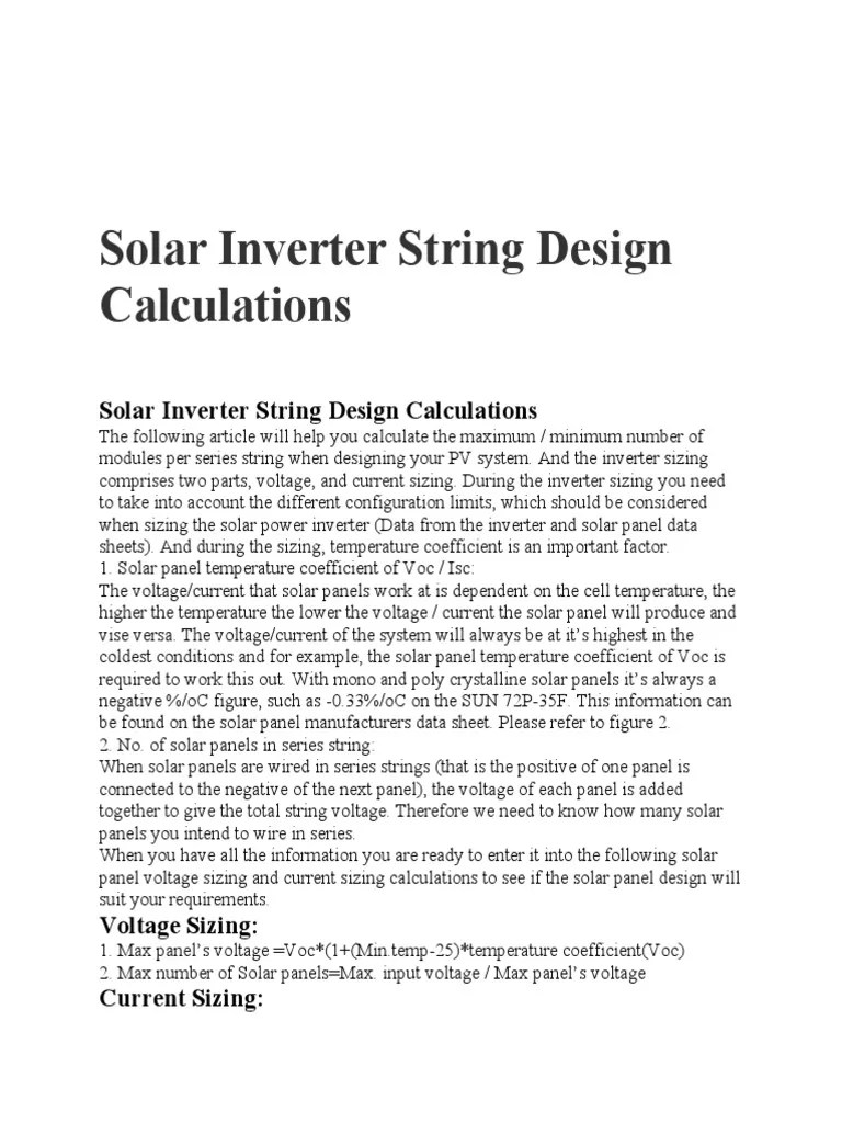 Solar Inverter String Design Calculations | PDF | Solar Panel ...