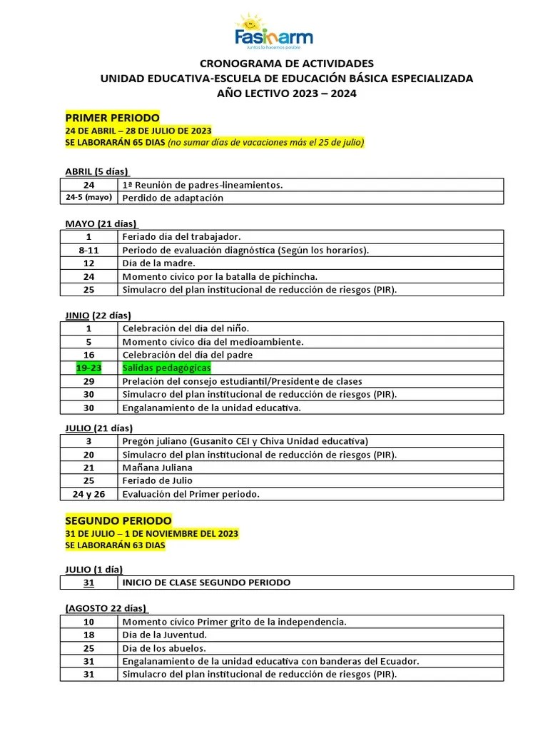 Cronograma De Actividades 2023 - 2024 | PDF