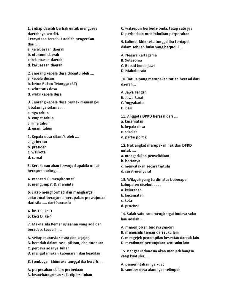 Soal PKN Kelas 4 Semester 2 | PDF