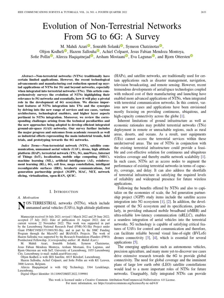 Evolution Of Non-Terrestrial Networks From 5G To 6G A Survey | PDF | Extremely High Frequency ...