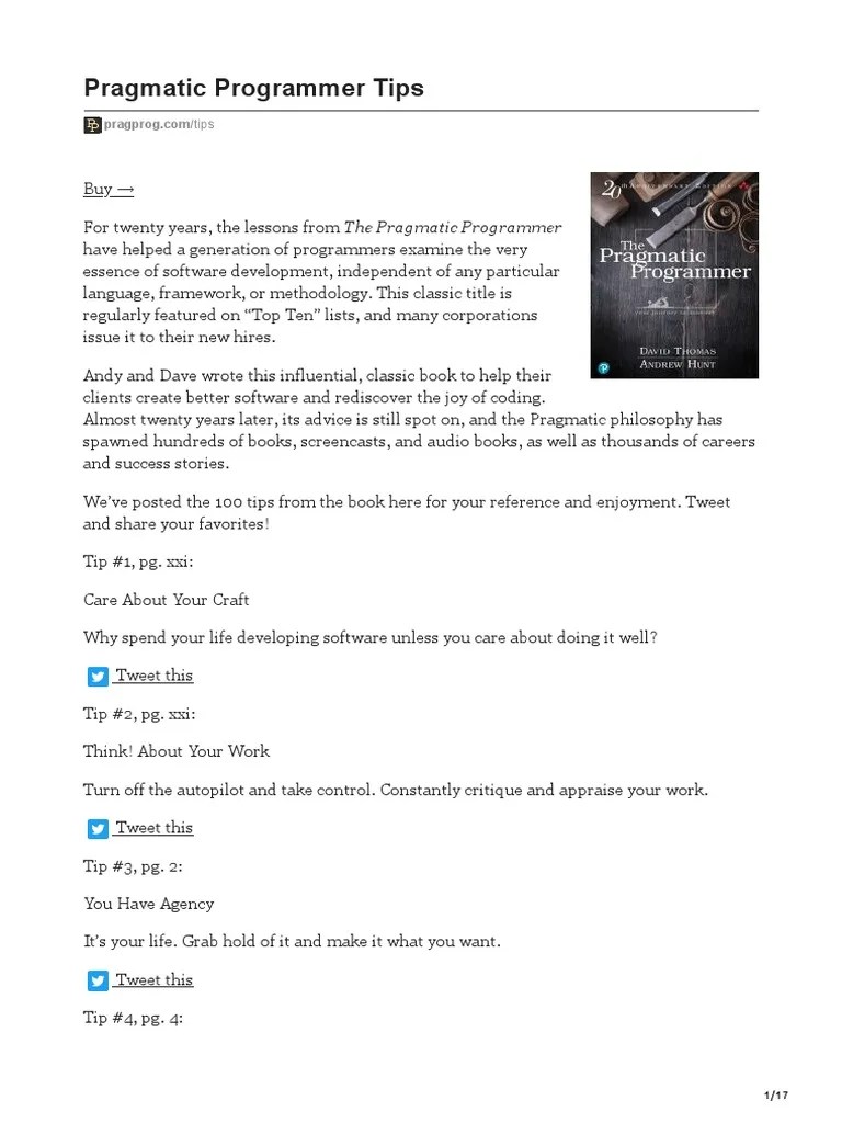 Pragmatic Programmer Tips | PDF | Software Bug | Inheritance (Object ...