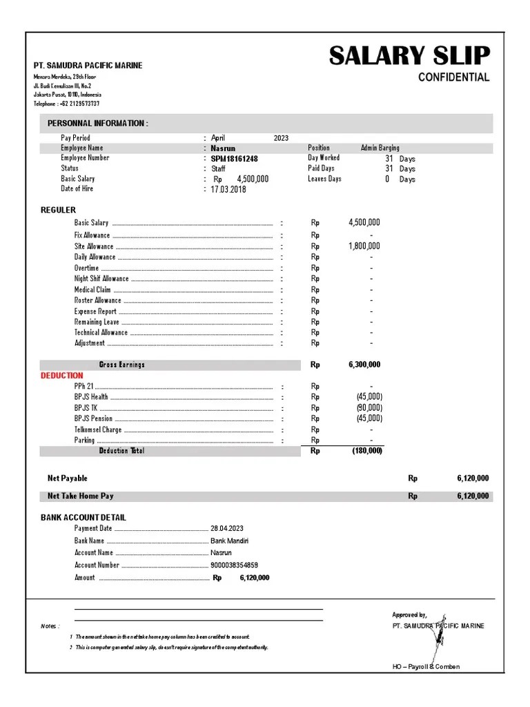 Gaji april 2023pt. samudra pacific marine nasrun spm18161248