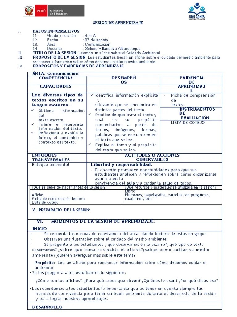 Sesion Leemos Un Afiche Sobre El Cuidado Ambiental | PDF | Póster ...