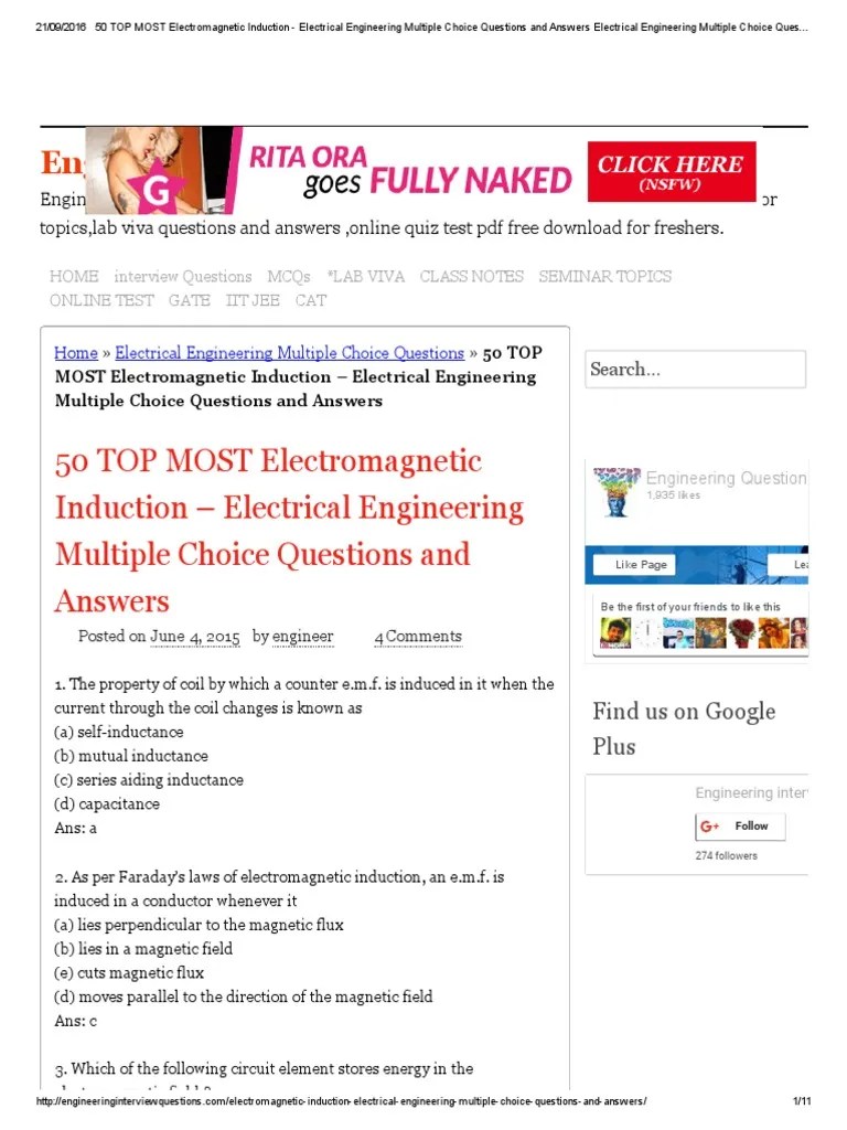 50 TOP MOST Electromagnetic Induction - Electrical Engineering Multiple ...