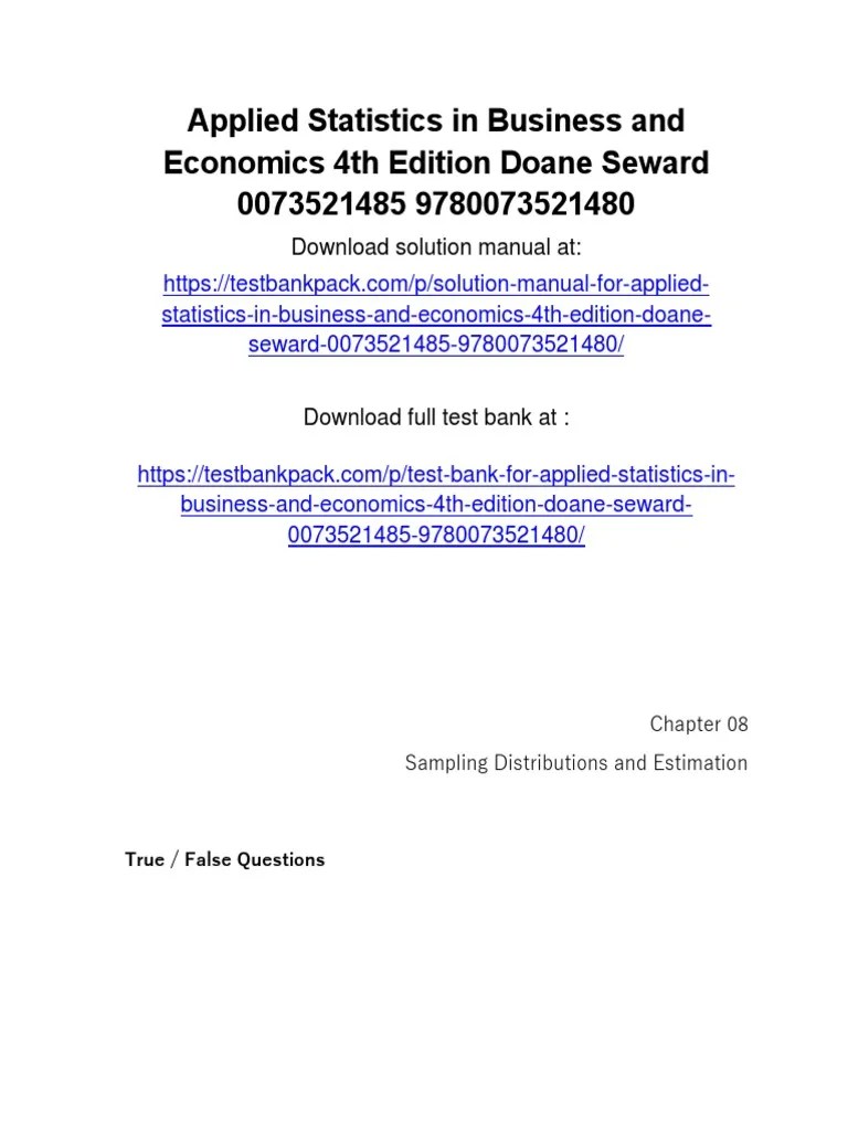 Applied Statistics In Business And Economics 4th Edition Doane Test ...
