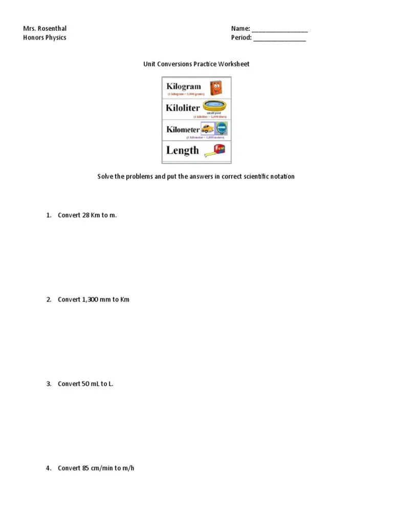 Unit Conversion Practice Worksheet | PDF