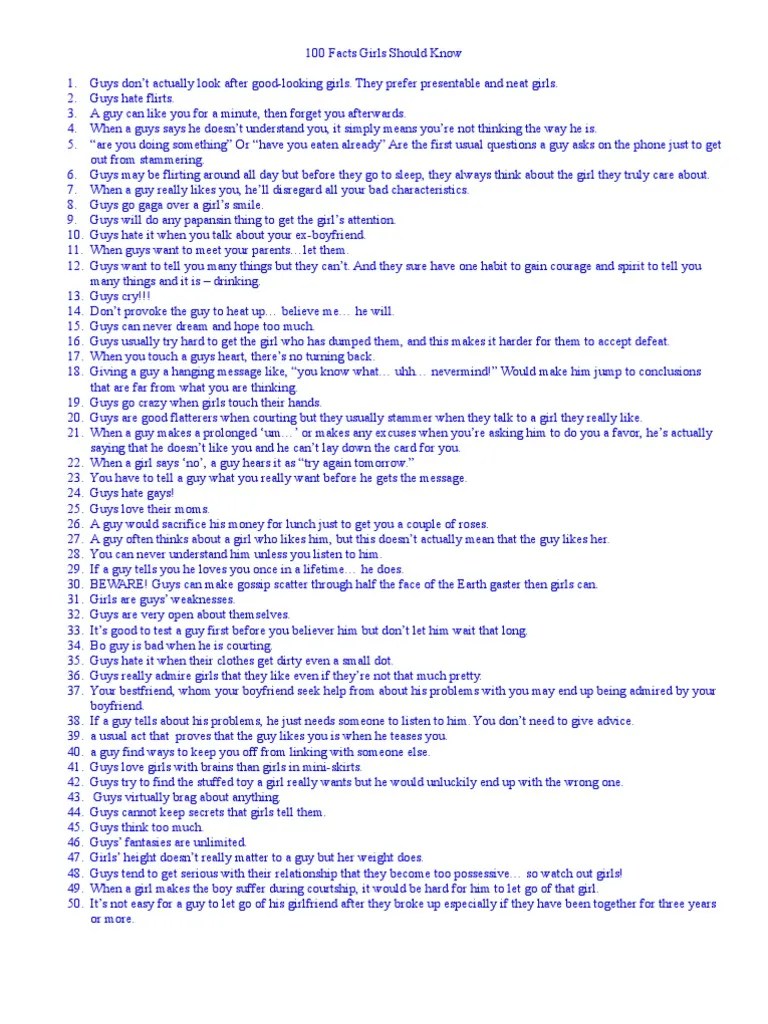 100 Facts Girls Should Know | PDF | Self-Improvement