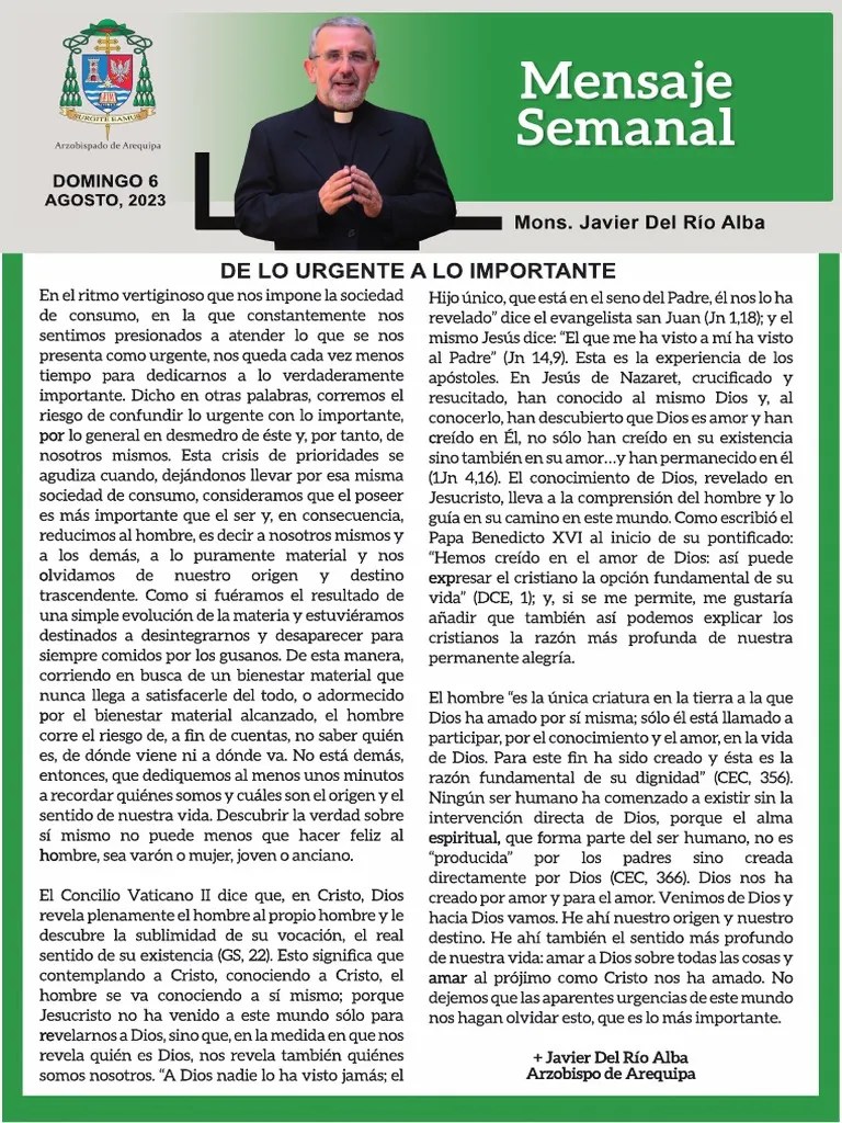 Mensaje De Mons. Javier Del Río Alba 06082023 | PDF