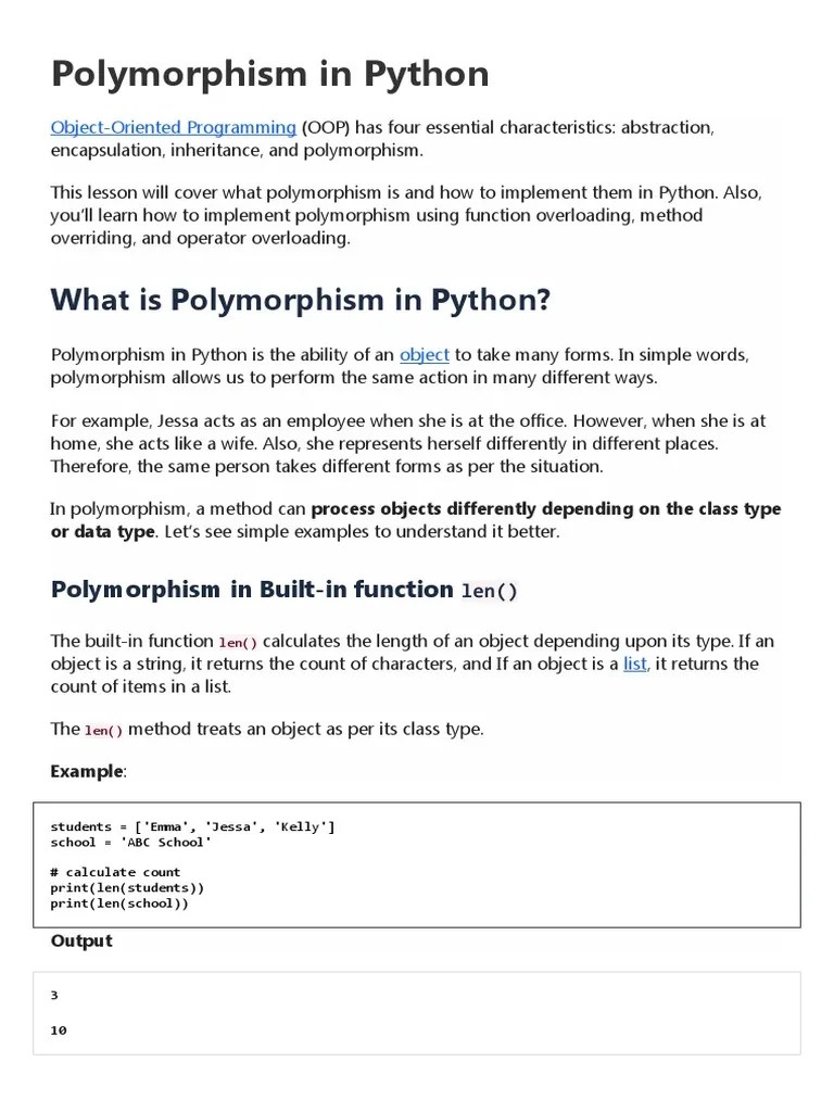 Polymorphism And Inheritance In Python | PDF