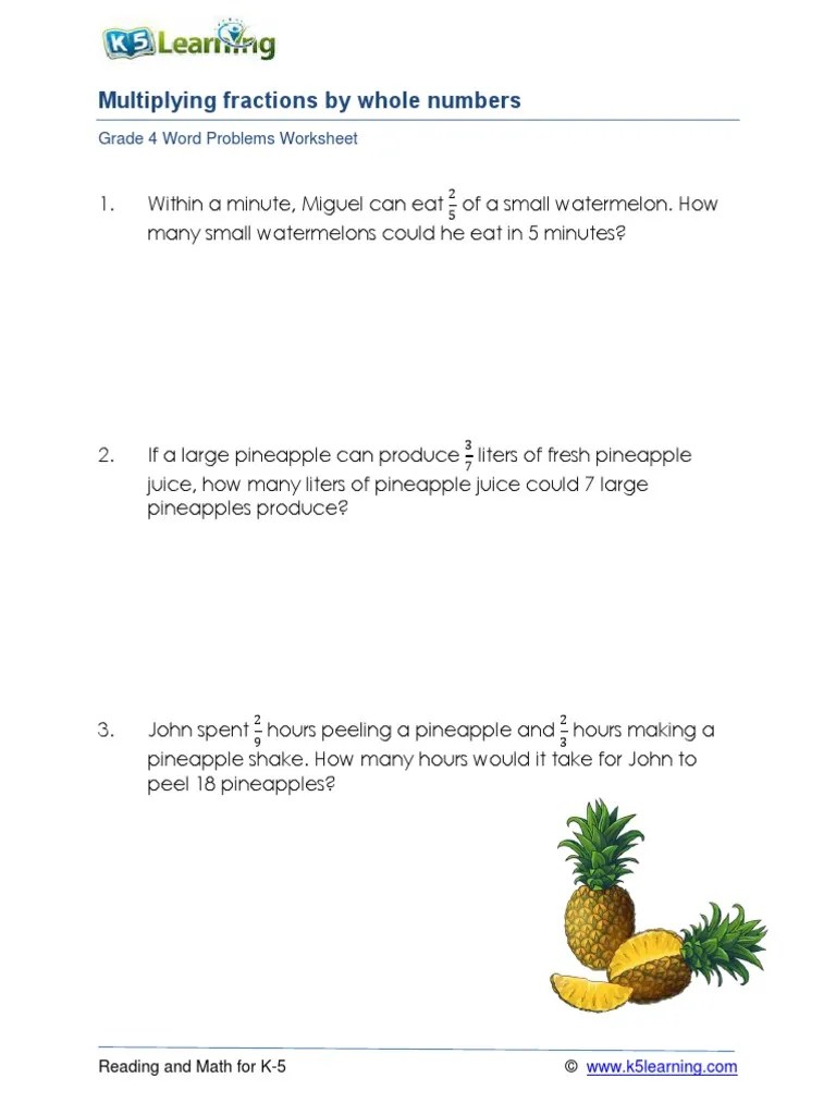 Multiplying Fractions By Whole Numbers Word Problems Worksheet5 | PDF ...