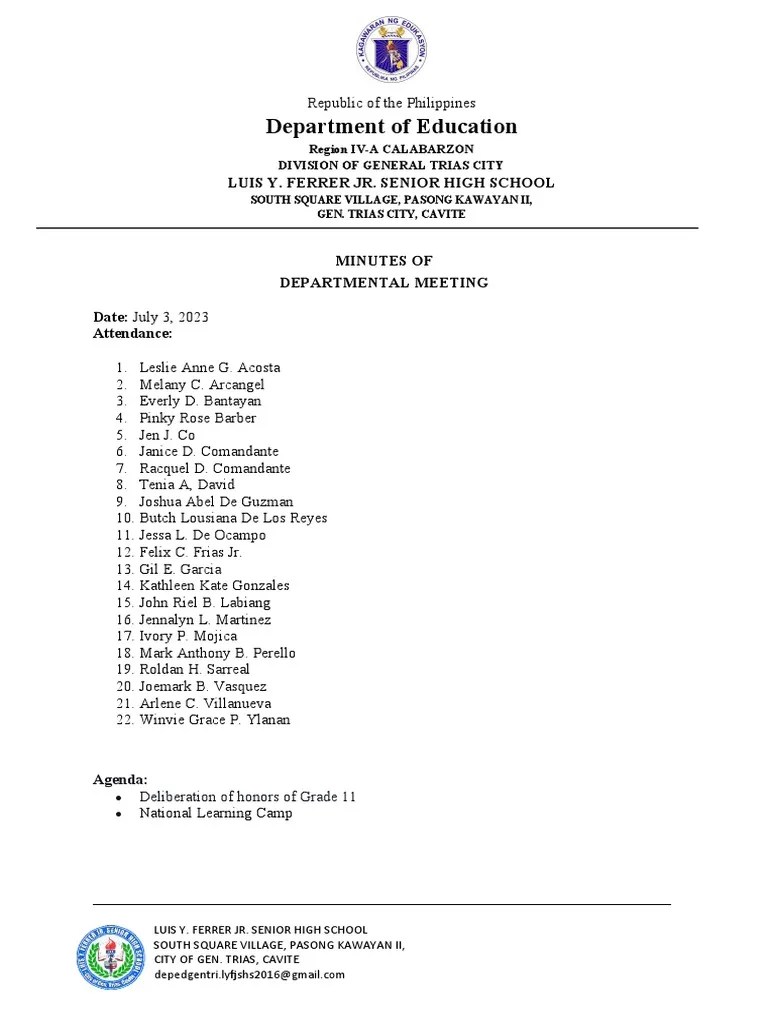 Minutes Of Meeting July 3 2023 | PDF