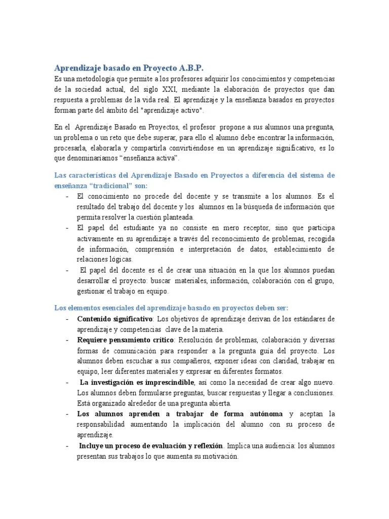 Aprendizaje Basado En Proyecto | PDF